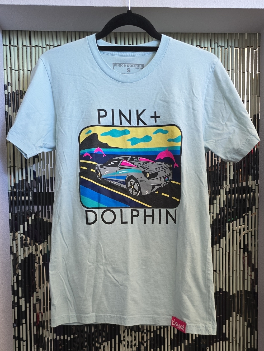 Pink Dolphin Light Blue Tee Multicolor Coastal Ferrari Car Graphic Size S